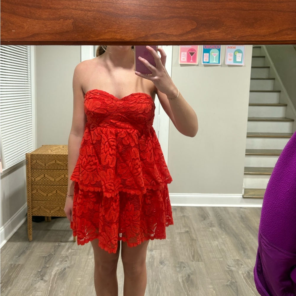 Anthropologie Maeve Red Smocked Strapless Dress